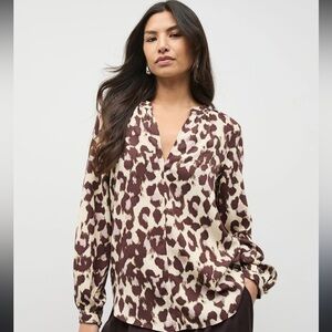 Allison Taylor Animal Print Button-Up Blouse, Linen Size Medium